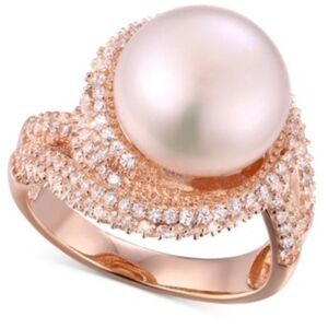 Size 5 Freshwater Pearl 12mm & Cubic Zirconia Ring